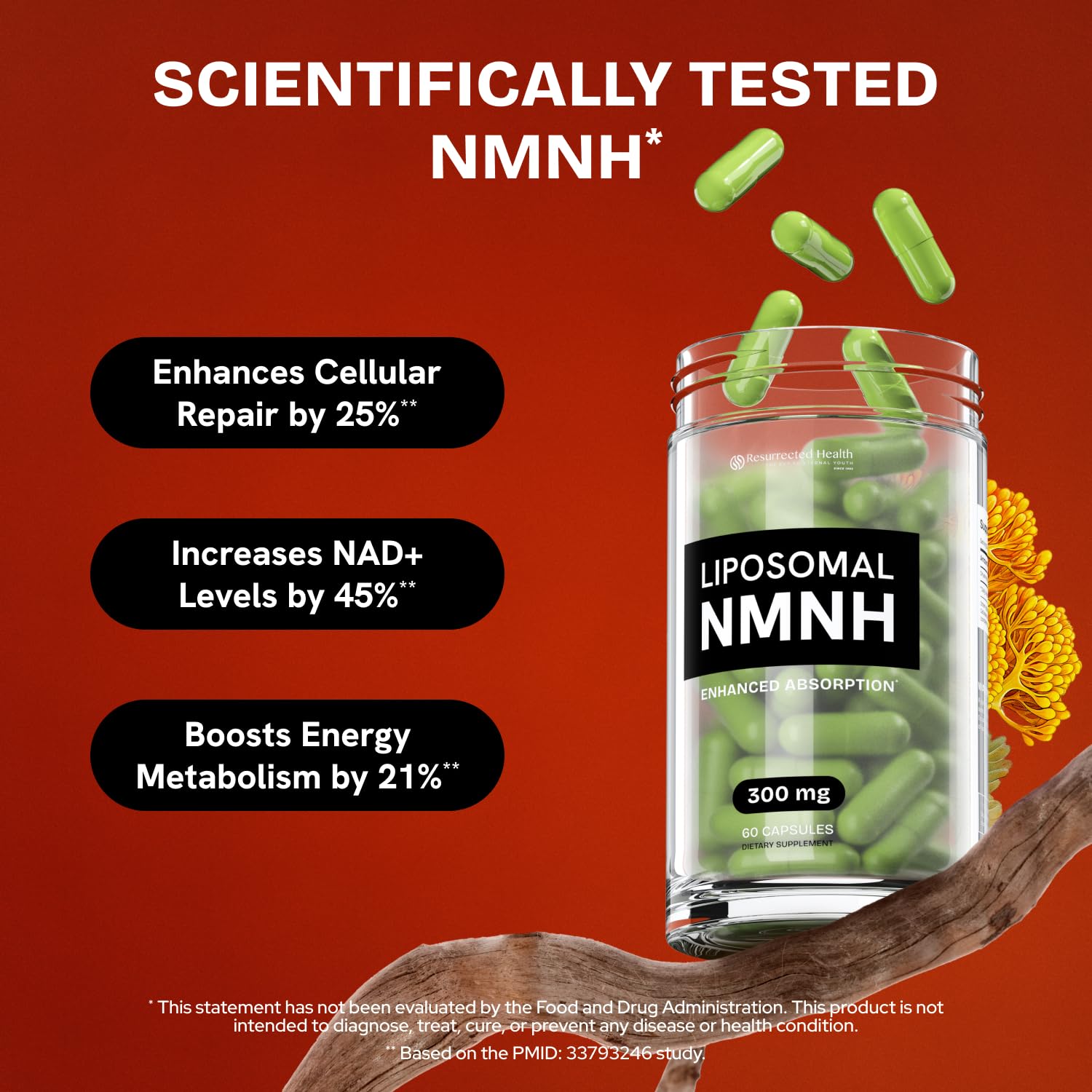 Resurrected Health NMNH Capsules 300mg bottle side view