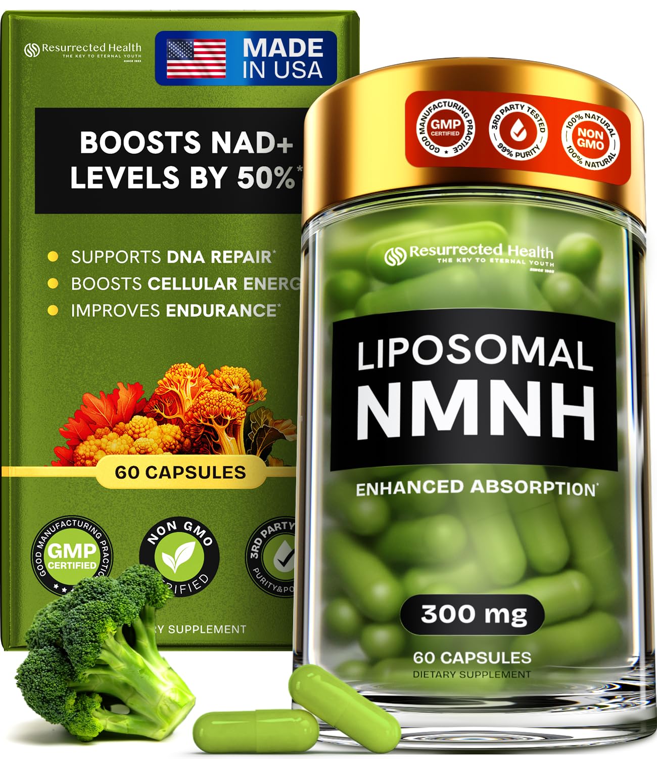 Resurrected Health NMNH Capsules 300mg front view