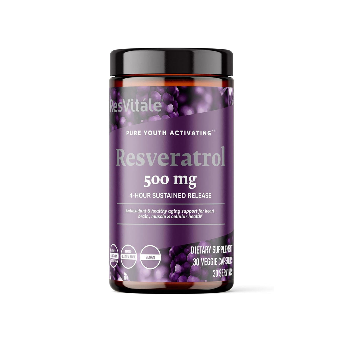 ResVitale Resveratrol Supplement 500mg front view of packaging