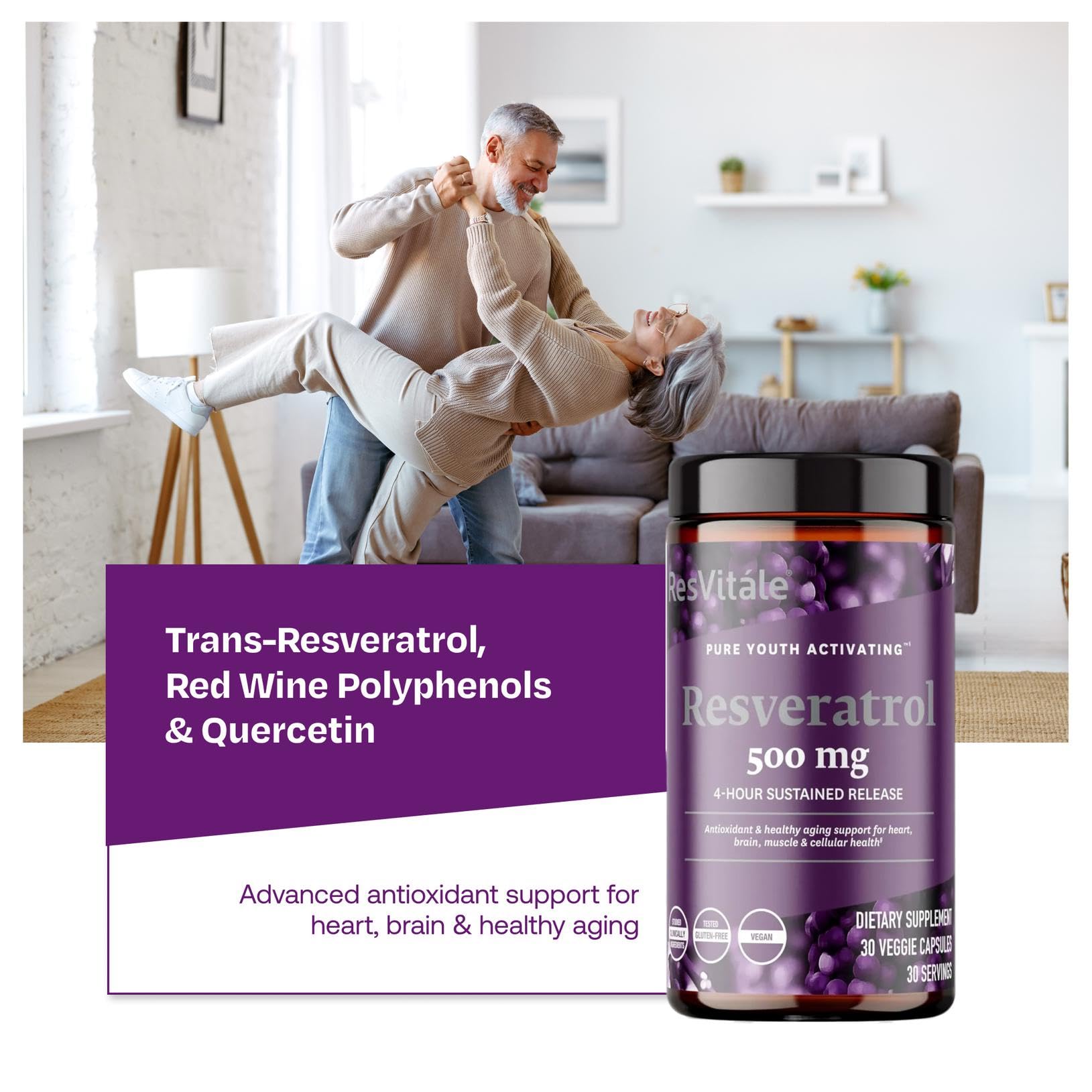 ResVitale Resveratrol Supplement bottle with cap