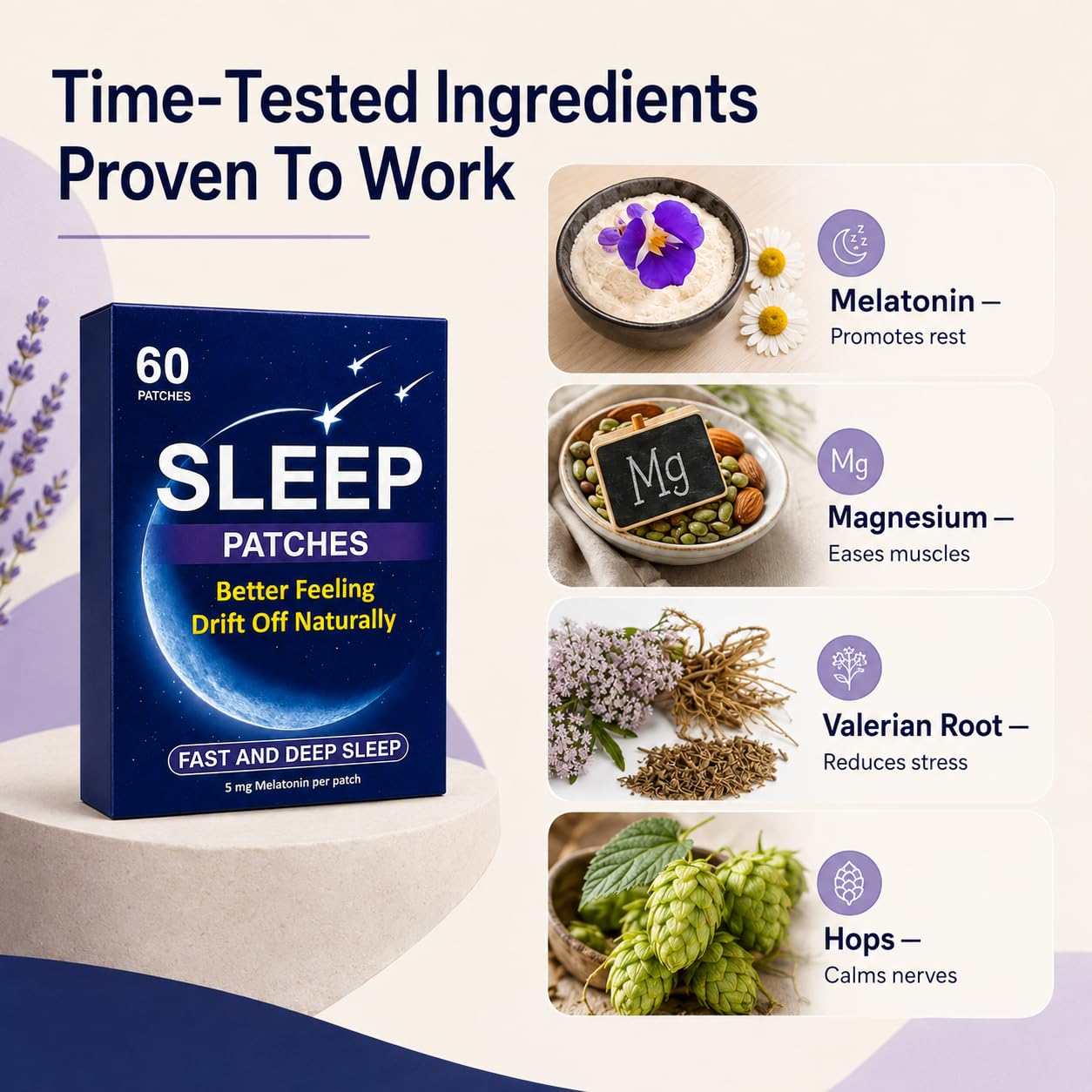 REVCIODOWS Sleep Patch with natural ingredients highlighted