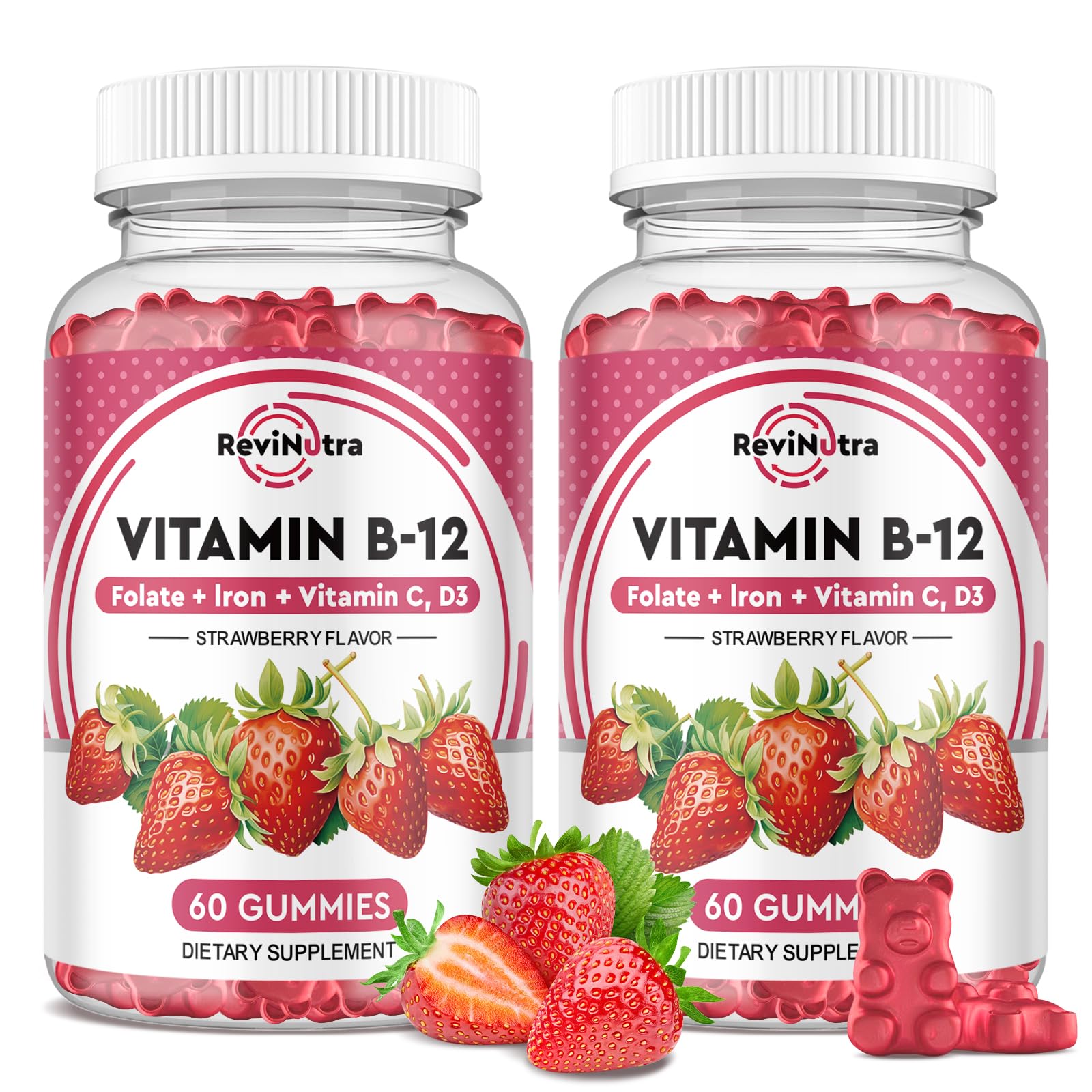ReviNutra B12 Gummies 5000mcg Strawberry flavour front view