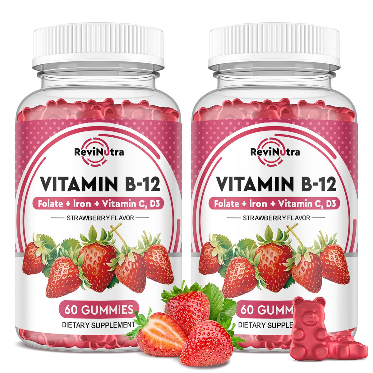 ReviNutra B12 Gummies 5000mcg Strawberry flavour front view