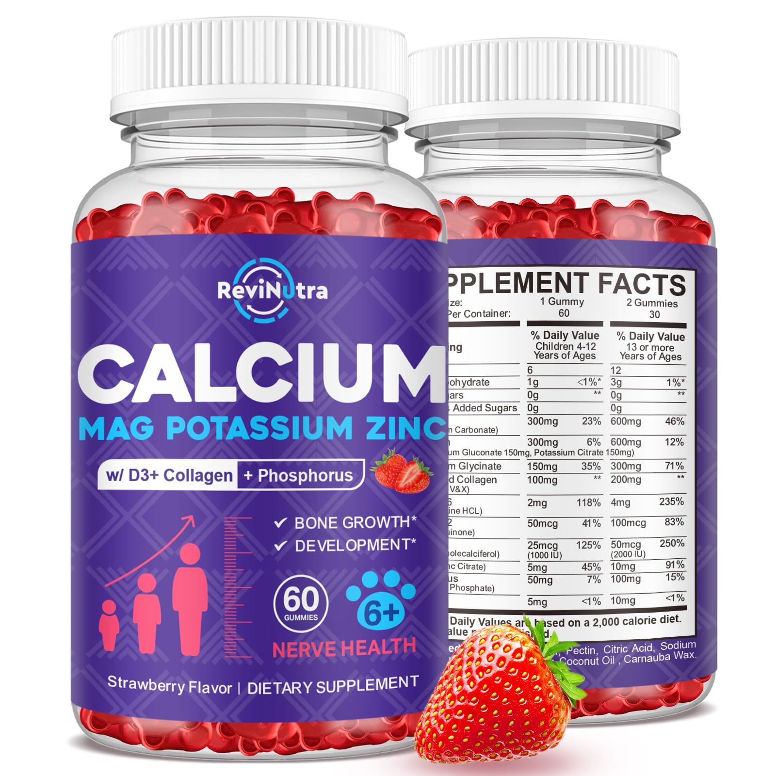 ReviNutra Calcium Gummies 600mg front view with packaging