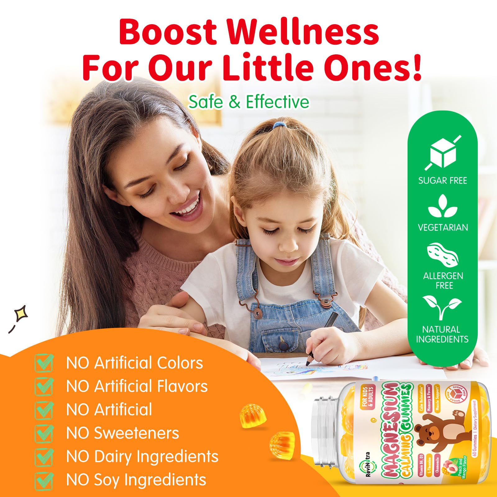 ReviNutra Calm Magnesium Gummies for Kids peach flavour
