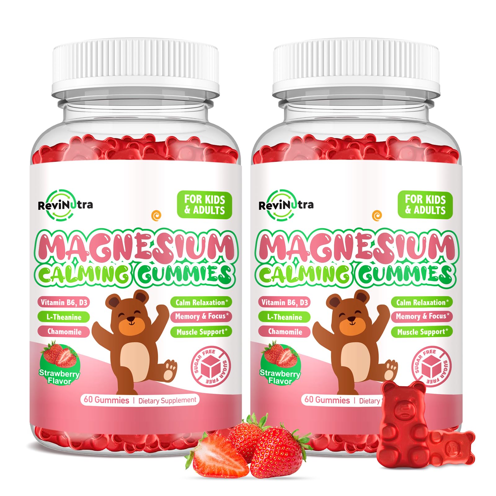 ReviNutra Calm Magnesium Gummies front view with strawberry flavour
