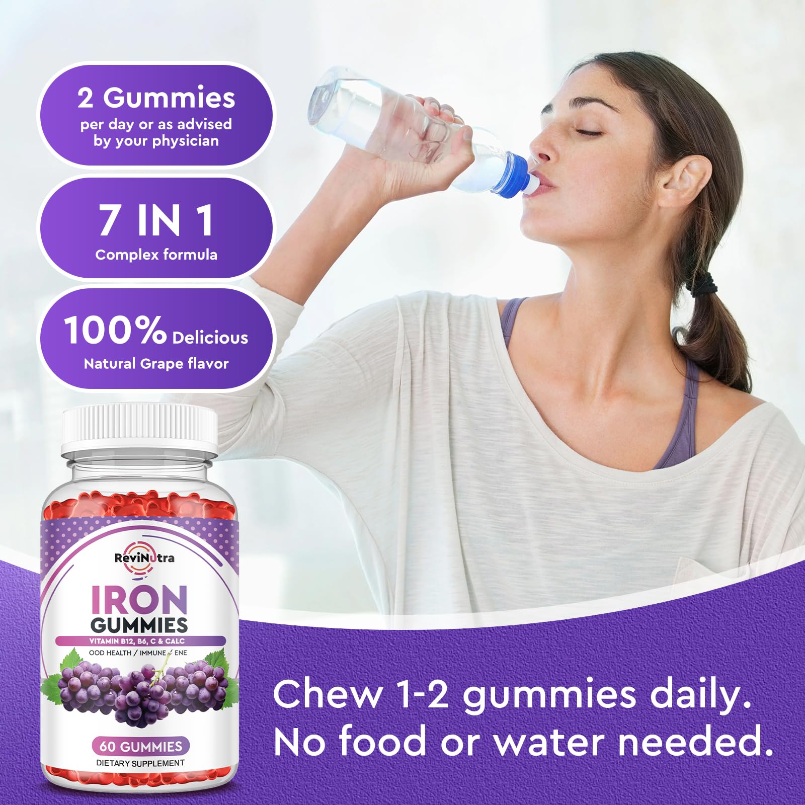 ReviNutra Iron Gummies 200g with serving suggestion