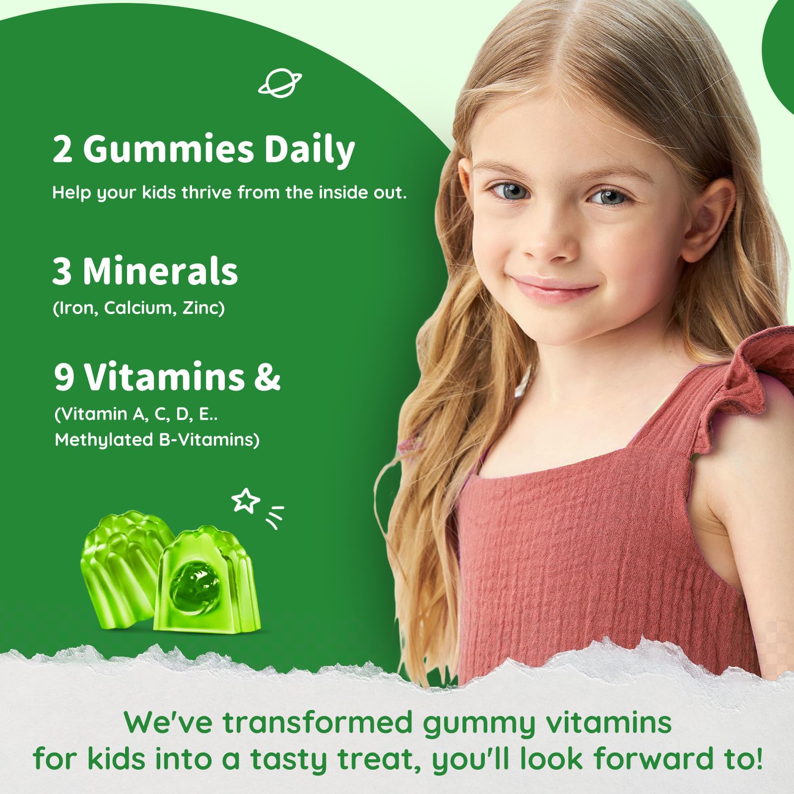 ReviNutra Iron Gummies for Kids back view with nutrition facts