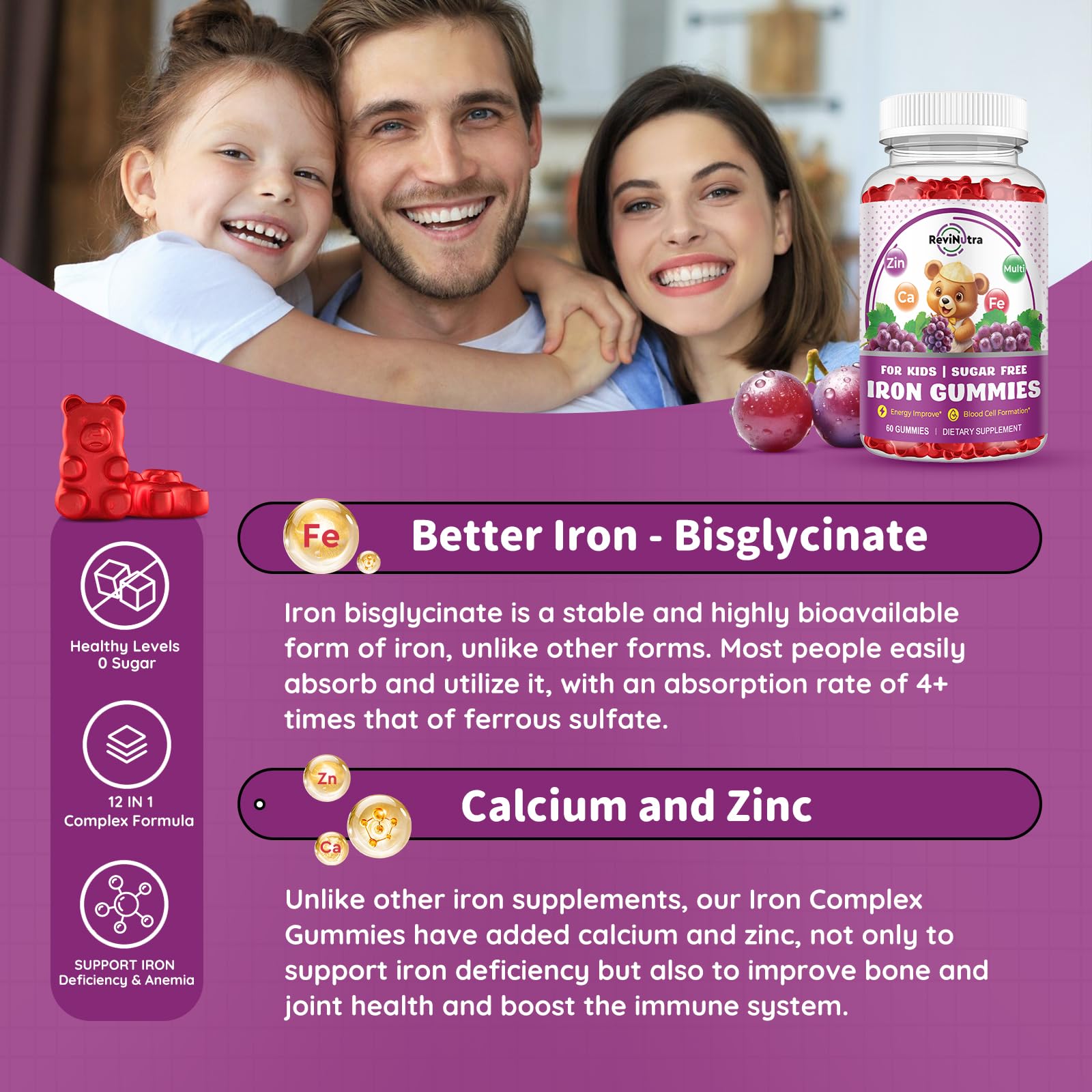 ReviNutra Iron Gummies for Kids close-up of gummies