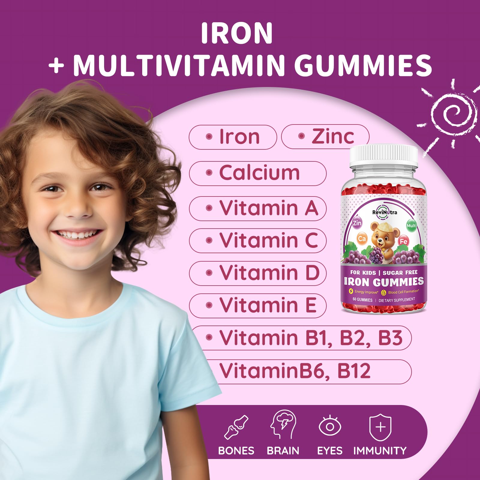 ReviNutra Iron Gummies for Kids nutritional information