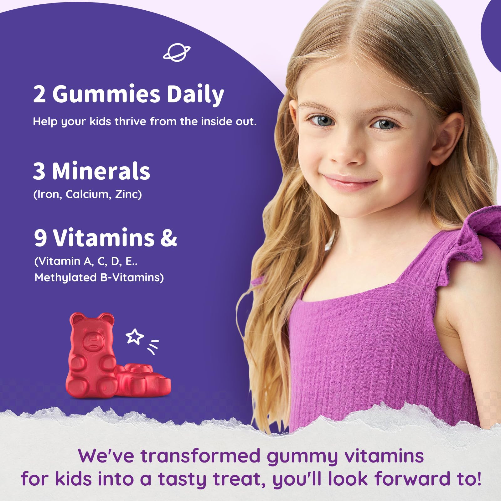 ReviNutra Iron Gummies for Kids side view showing gummies