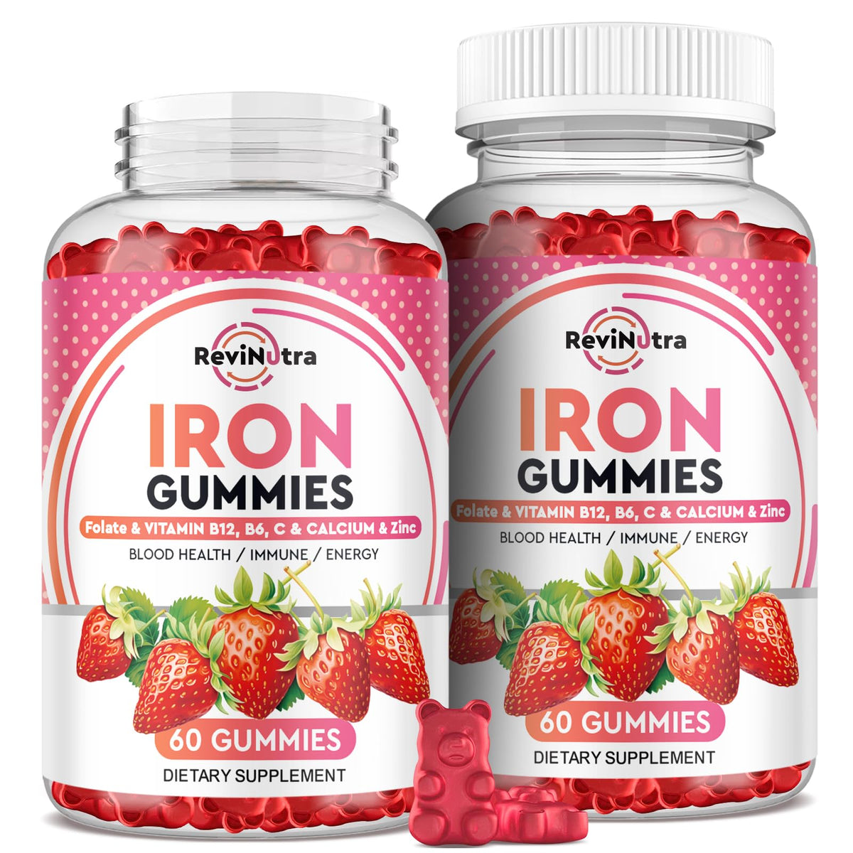 ReviNutra Iron Gummies front view with packaging