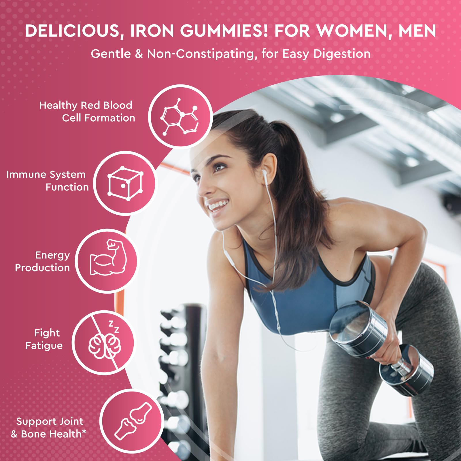 ReviNutra Iron Gummies with Zinc and Calcium ingredients