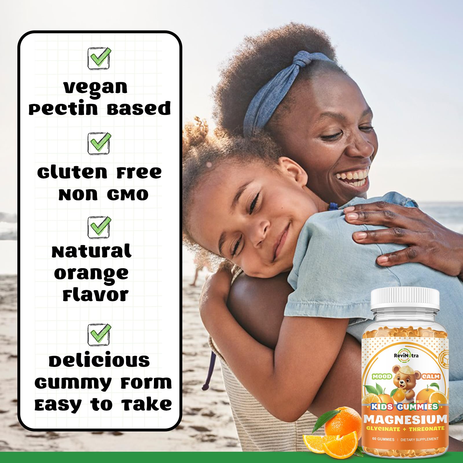 ReviNutra Kids Focus Gummies 200g orange gummies in a bowl