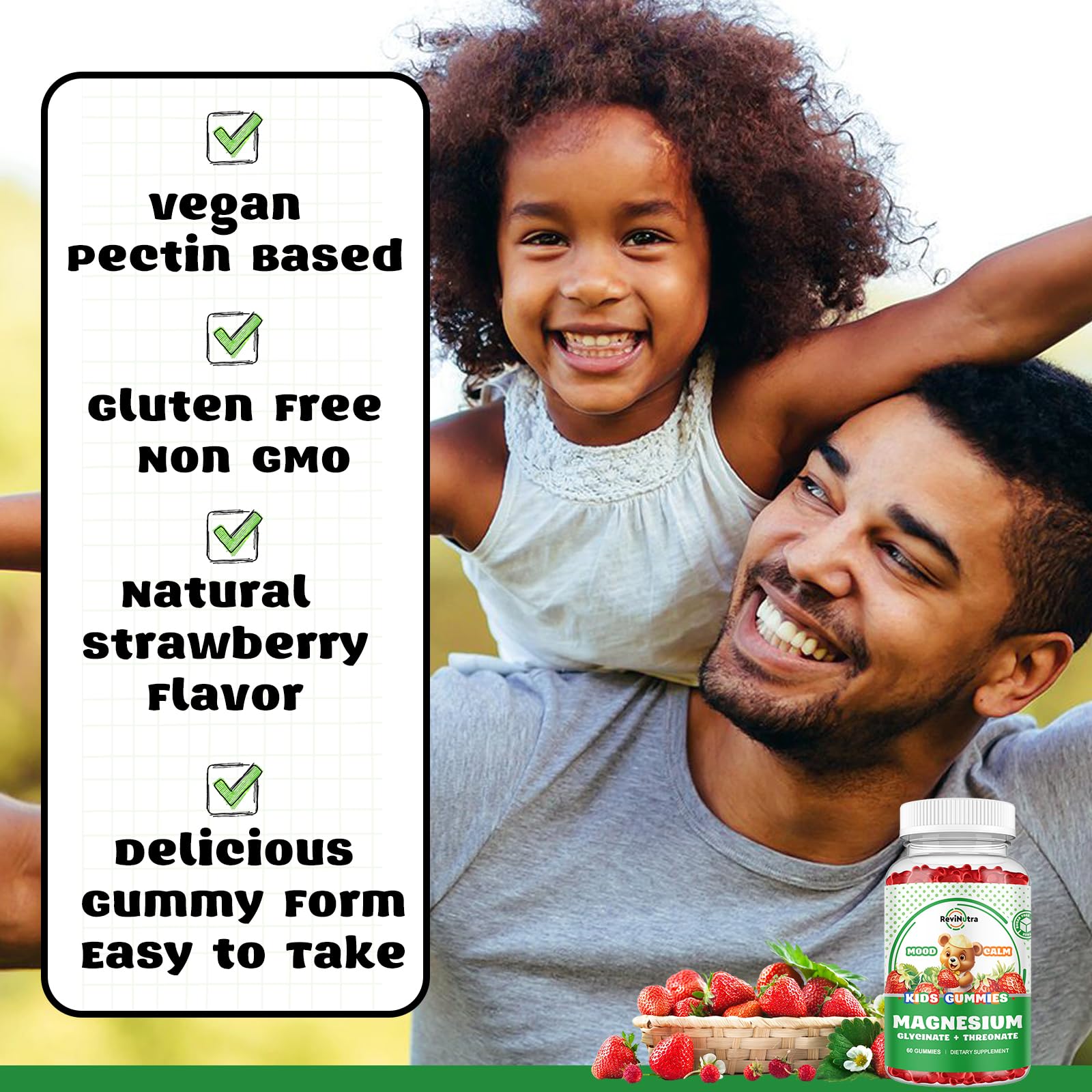 ReviNutra Kids Focus Gummies 222g side view showing gummy texture