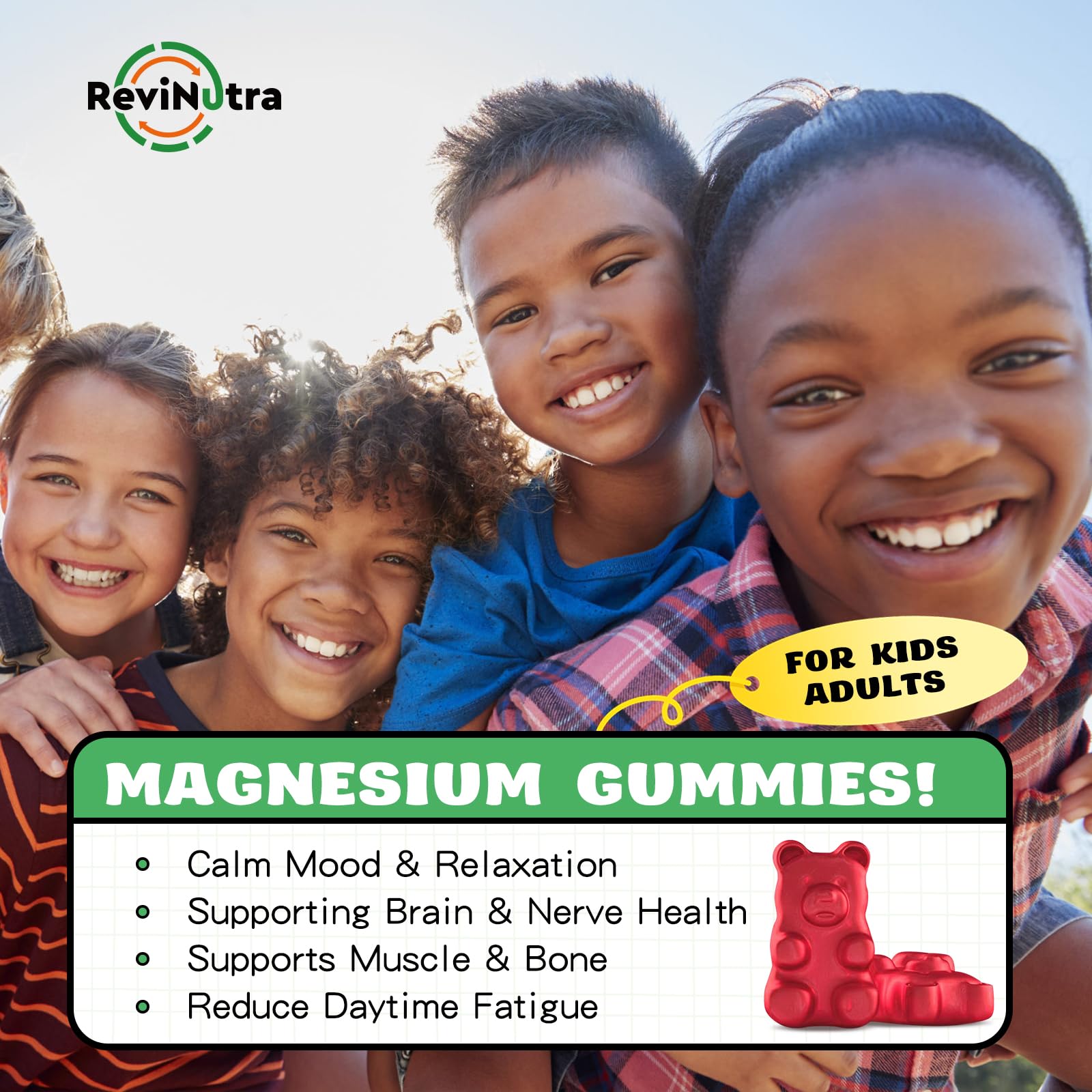 ReviNutra Kids Focus Gummies 222g strawberry gummy close-up
