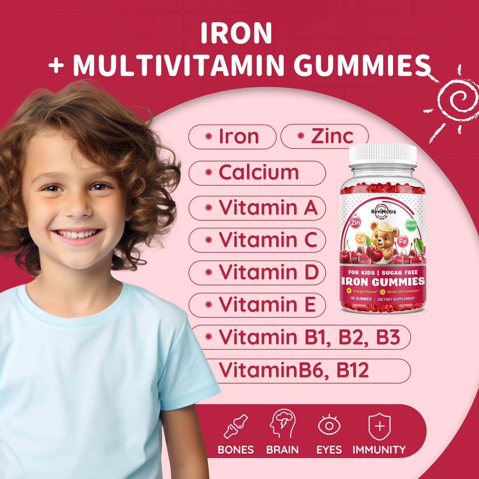 ReviNutra Kids Iron Gummies bottle side view