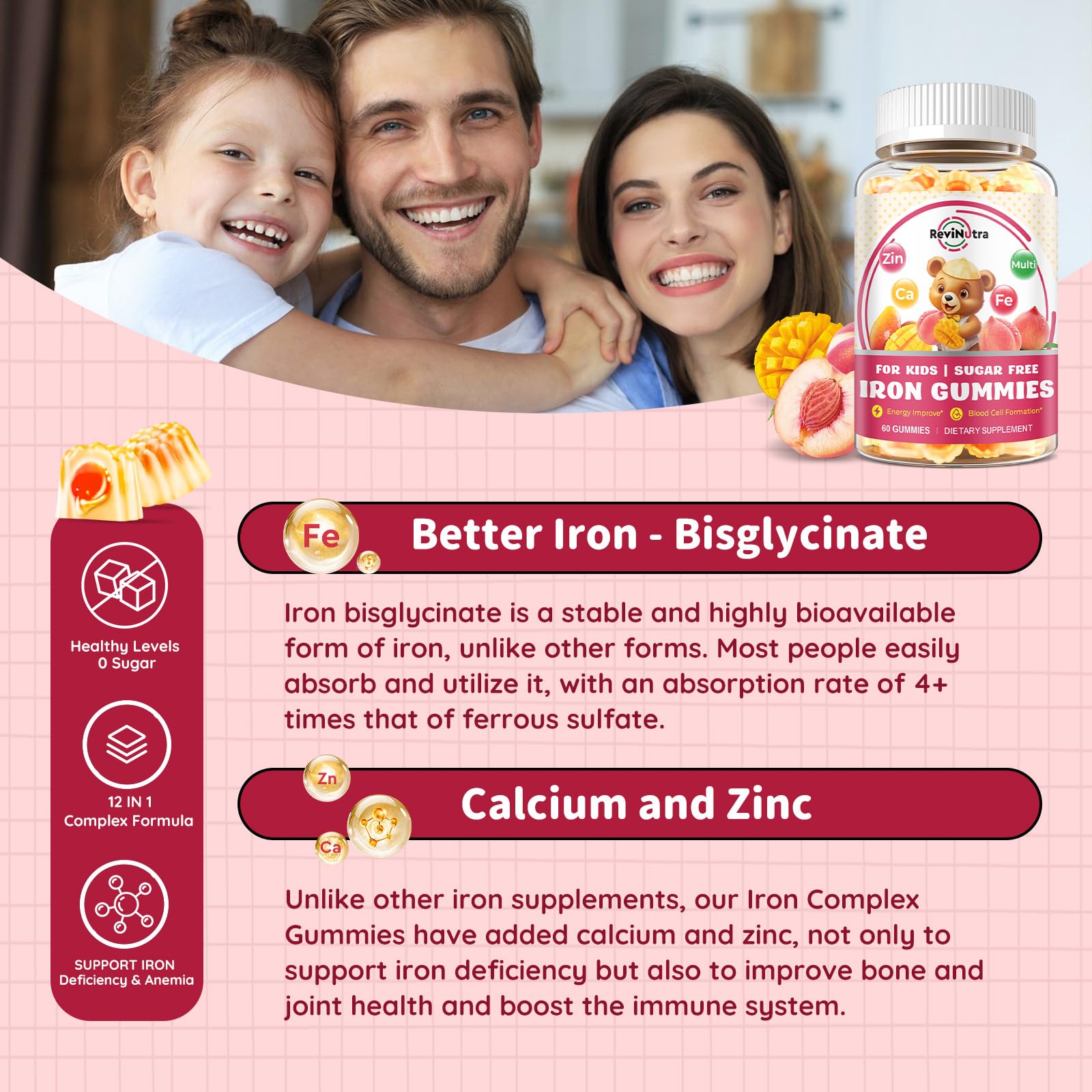 ReviNutra Kids Iron Gummies bottle side view