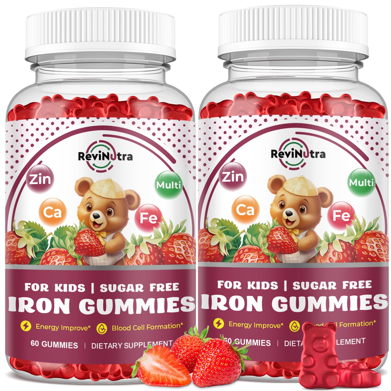 ReviNutra Kids Iron Gummies front view with packaging