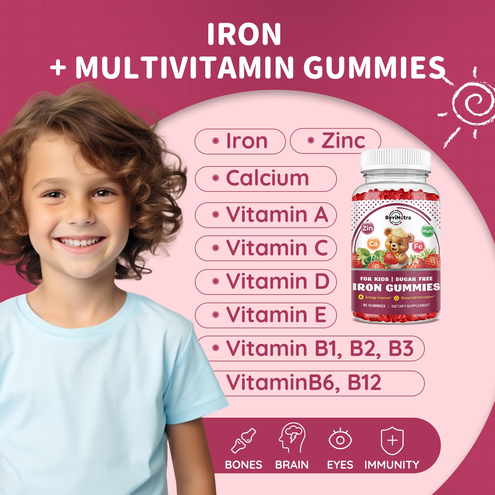 ReviNutra Kids Iron Gummies nutritional information on label
