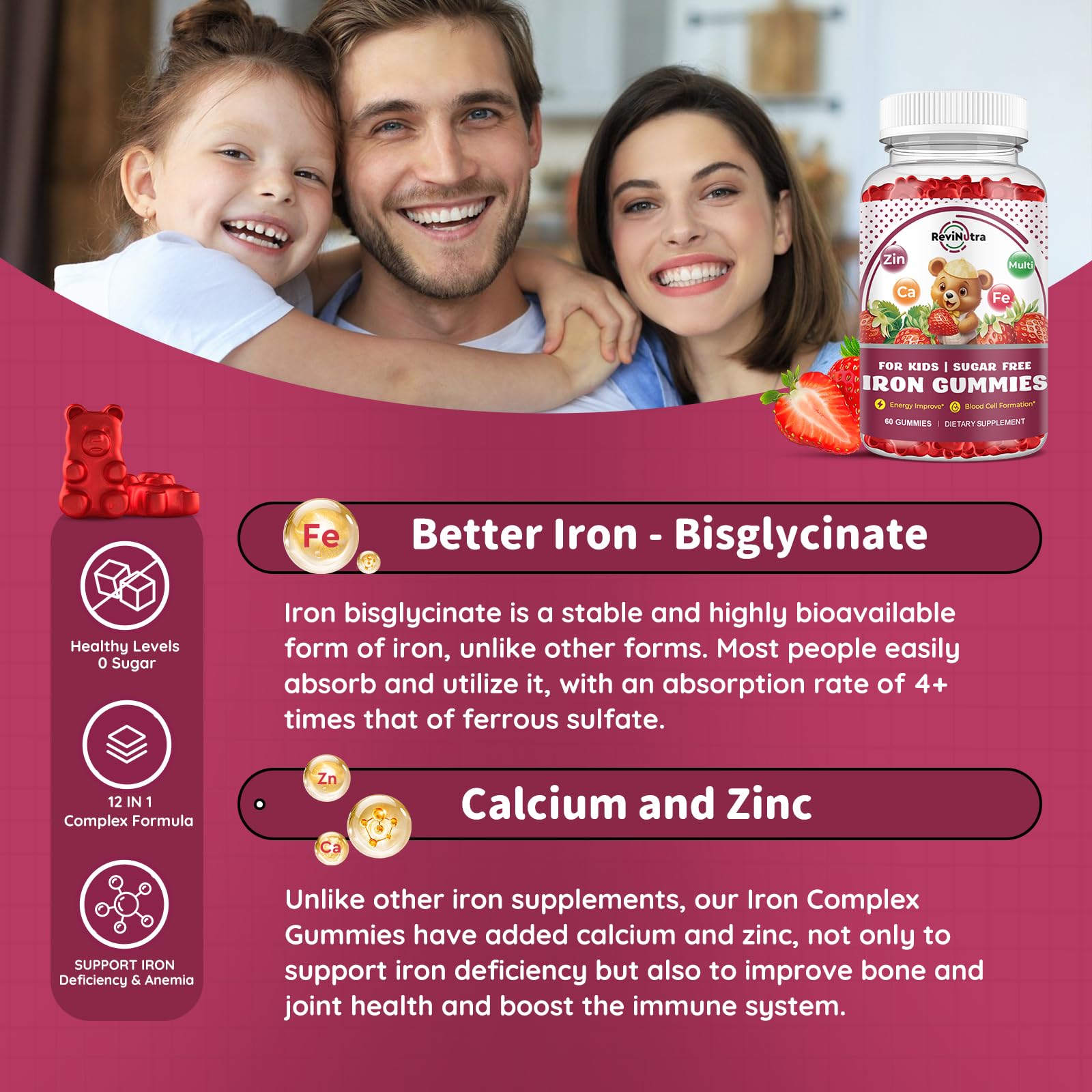 ReviNutra Kids Iron Gummies side view of bottle