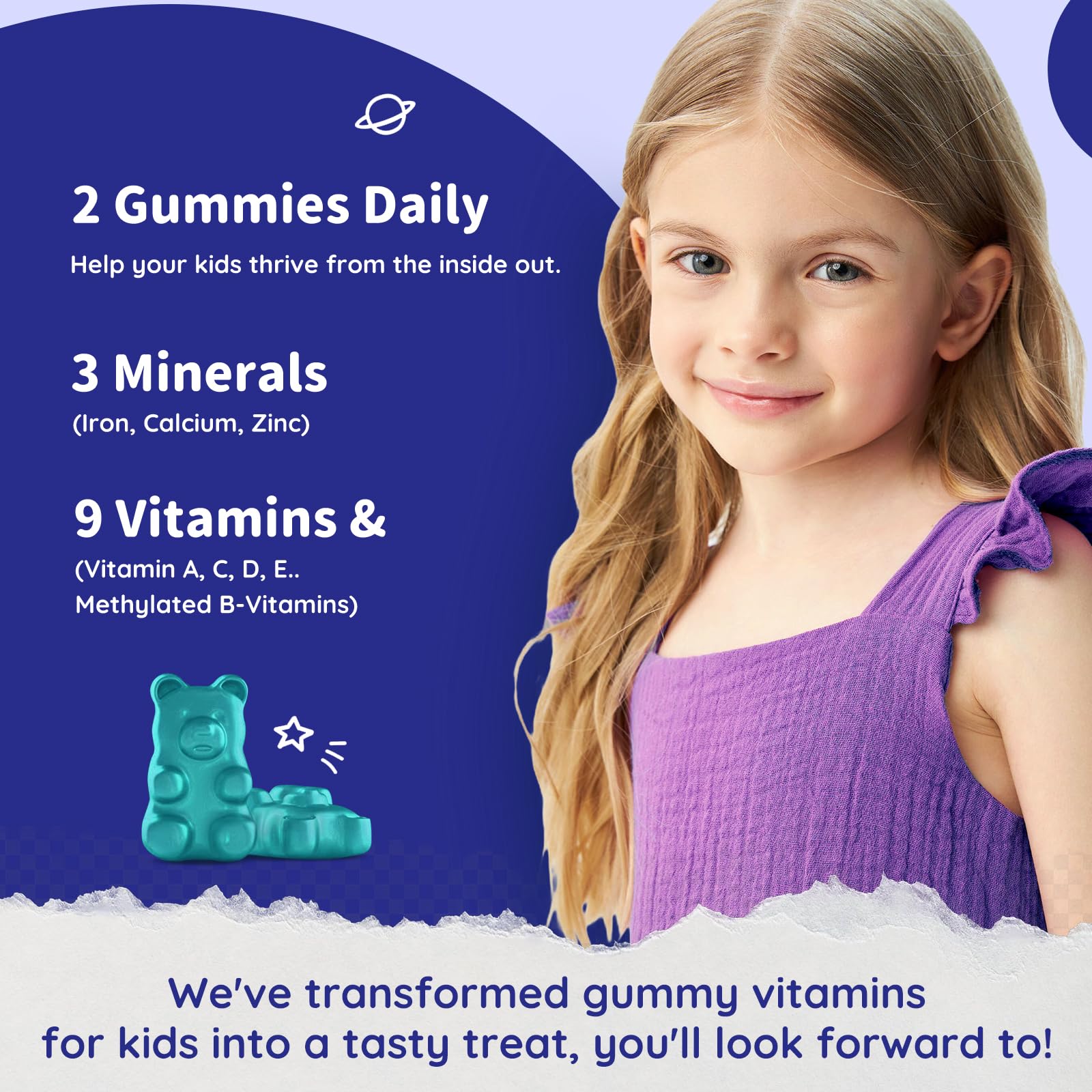 ReviNutra Kids Iron Gummies side view showing nutritional information