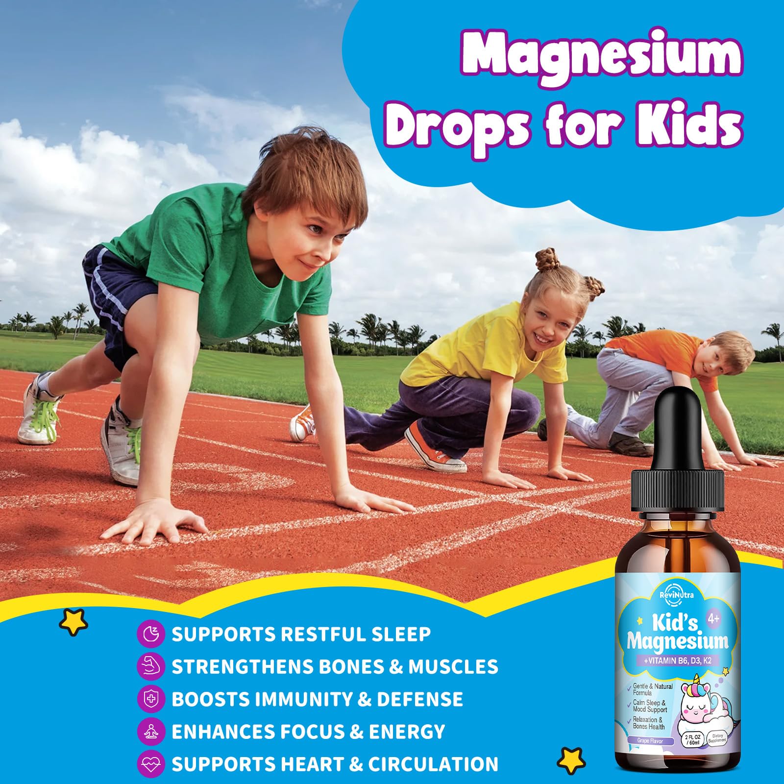 ReviNutra Kids Magnesium Glycinate Liquid 150g label close-up