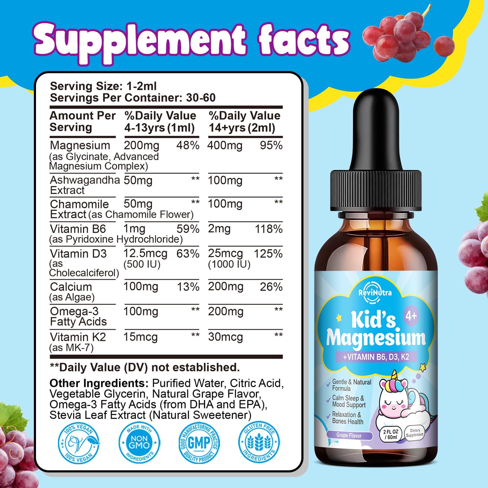 ReviNutra Kids Magnesium Glycinate Liquid 150g side view
