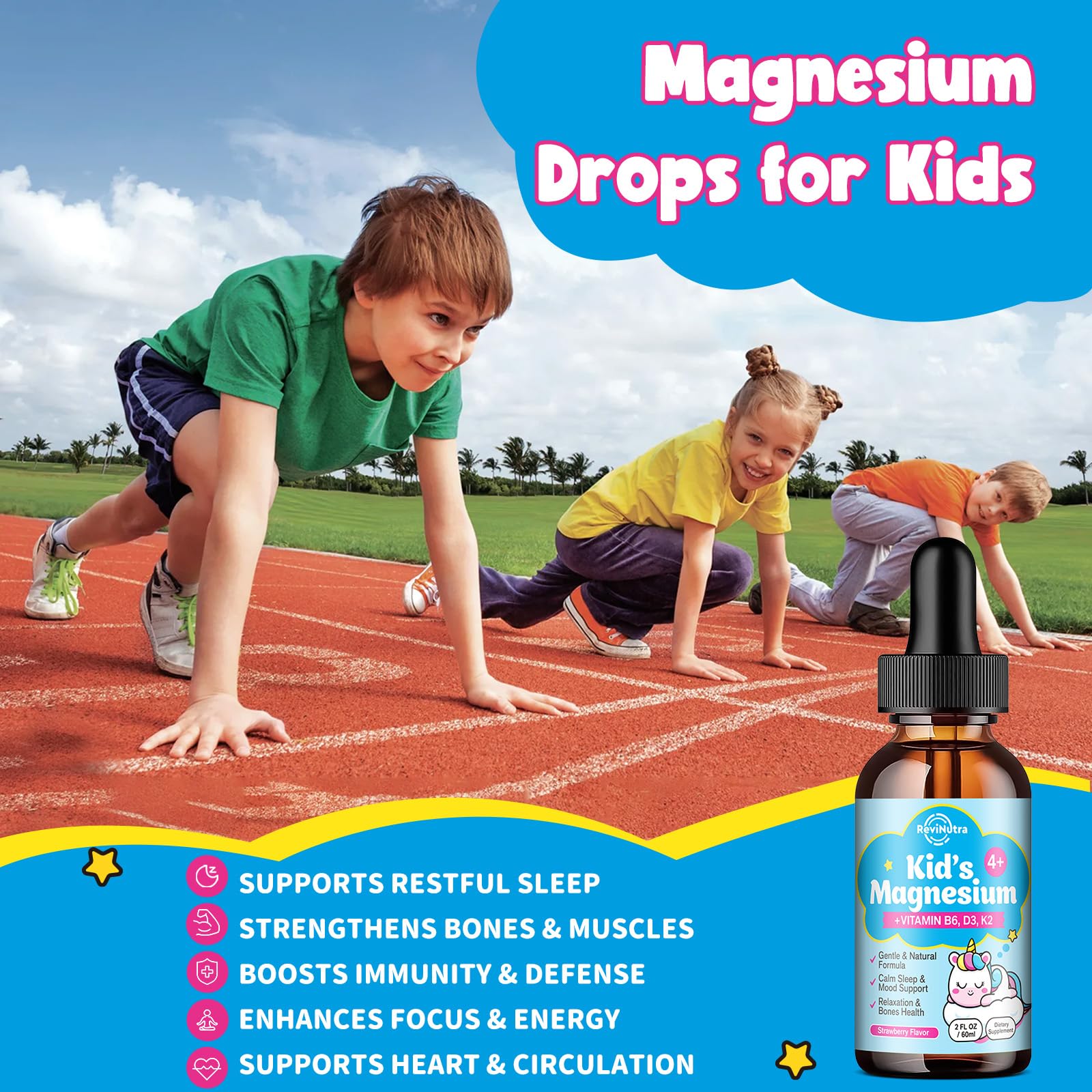 ReviNutra Kids Magnesium Glycinate Liquid 299g label close-up
