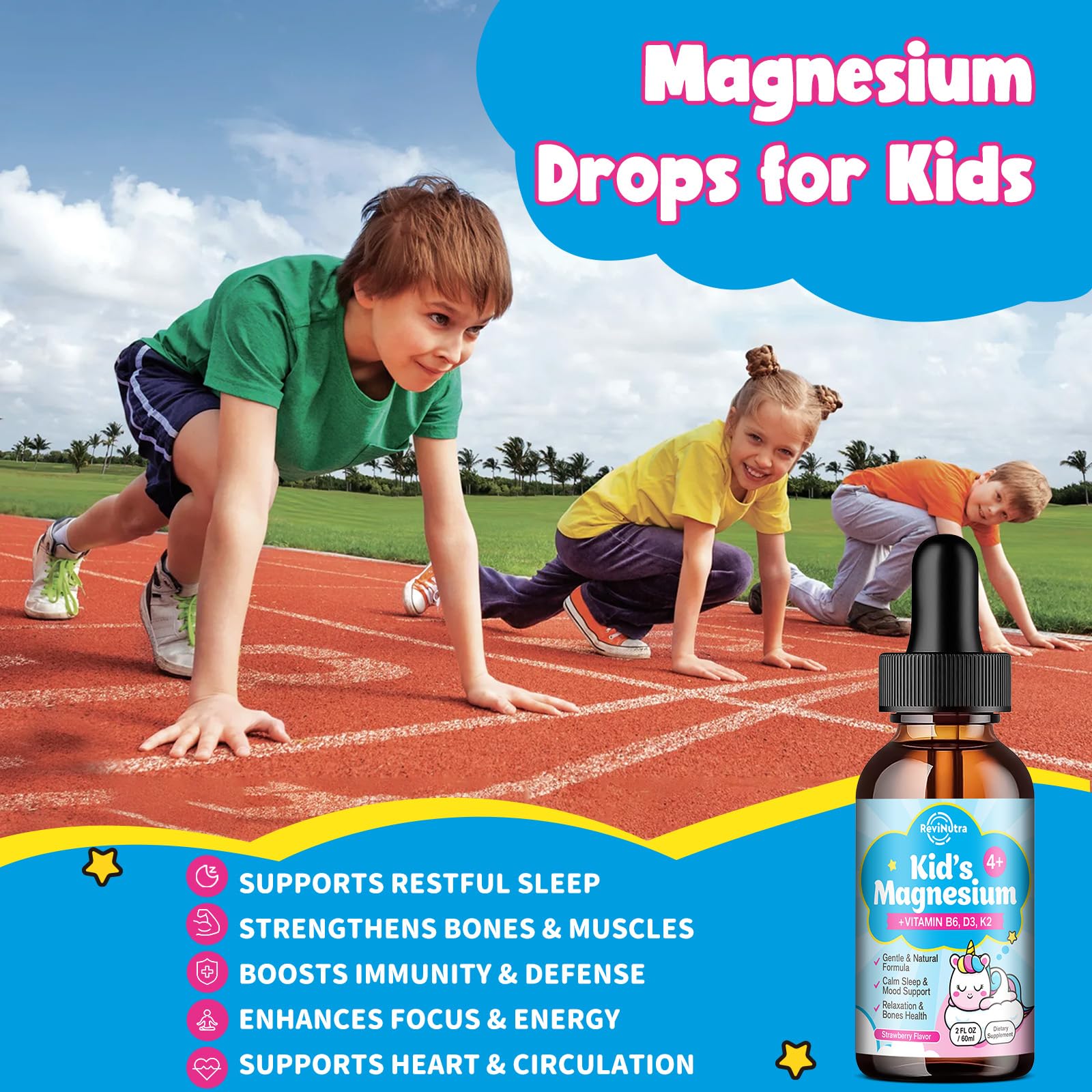 ReviNutra Kids Magnesium Glycinate Liquid bottle with cap