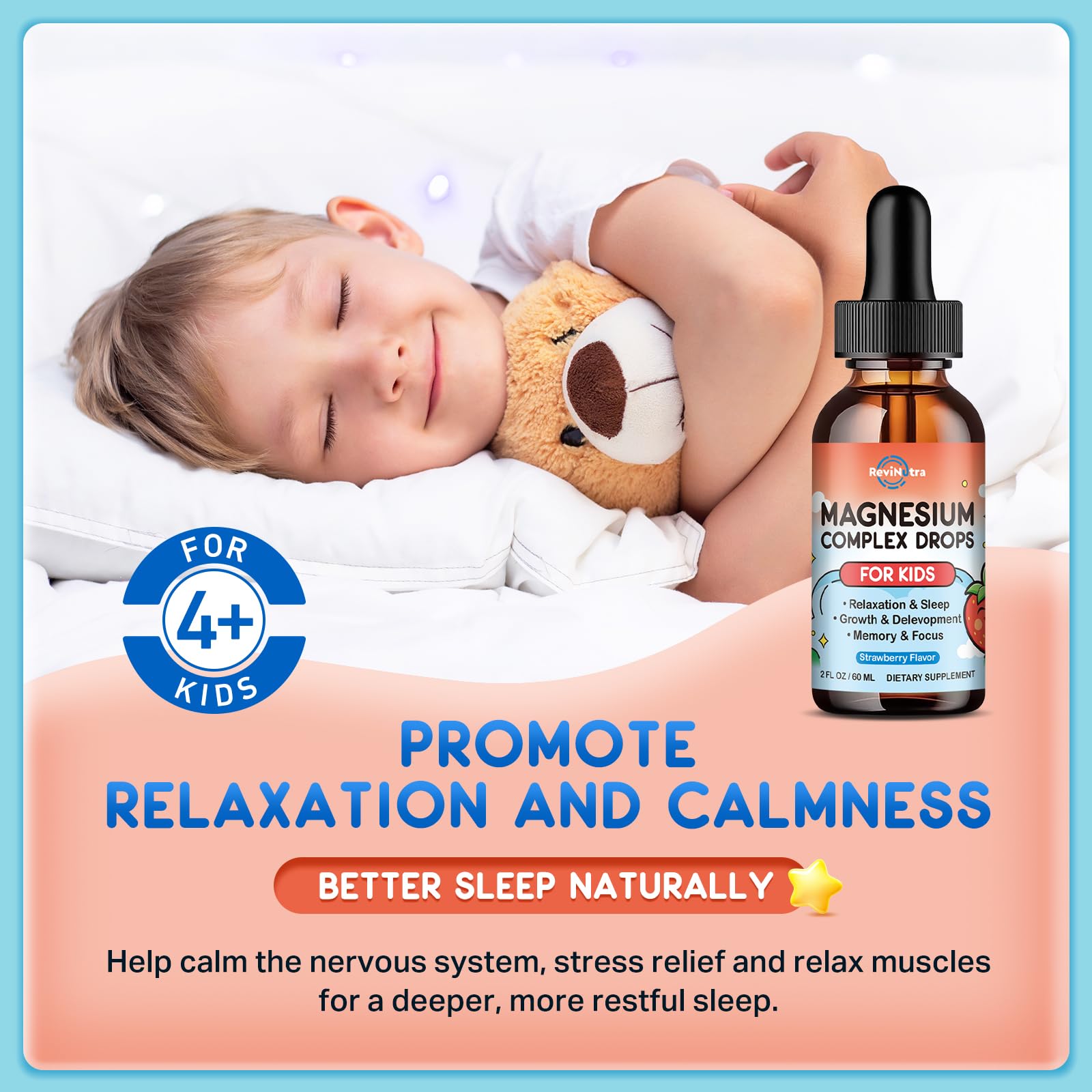 ReviNutra Kids Magnesium Glycinate Liquid Supplement side view showing label