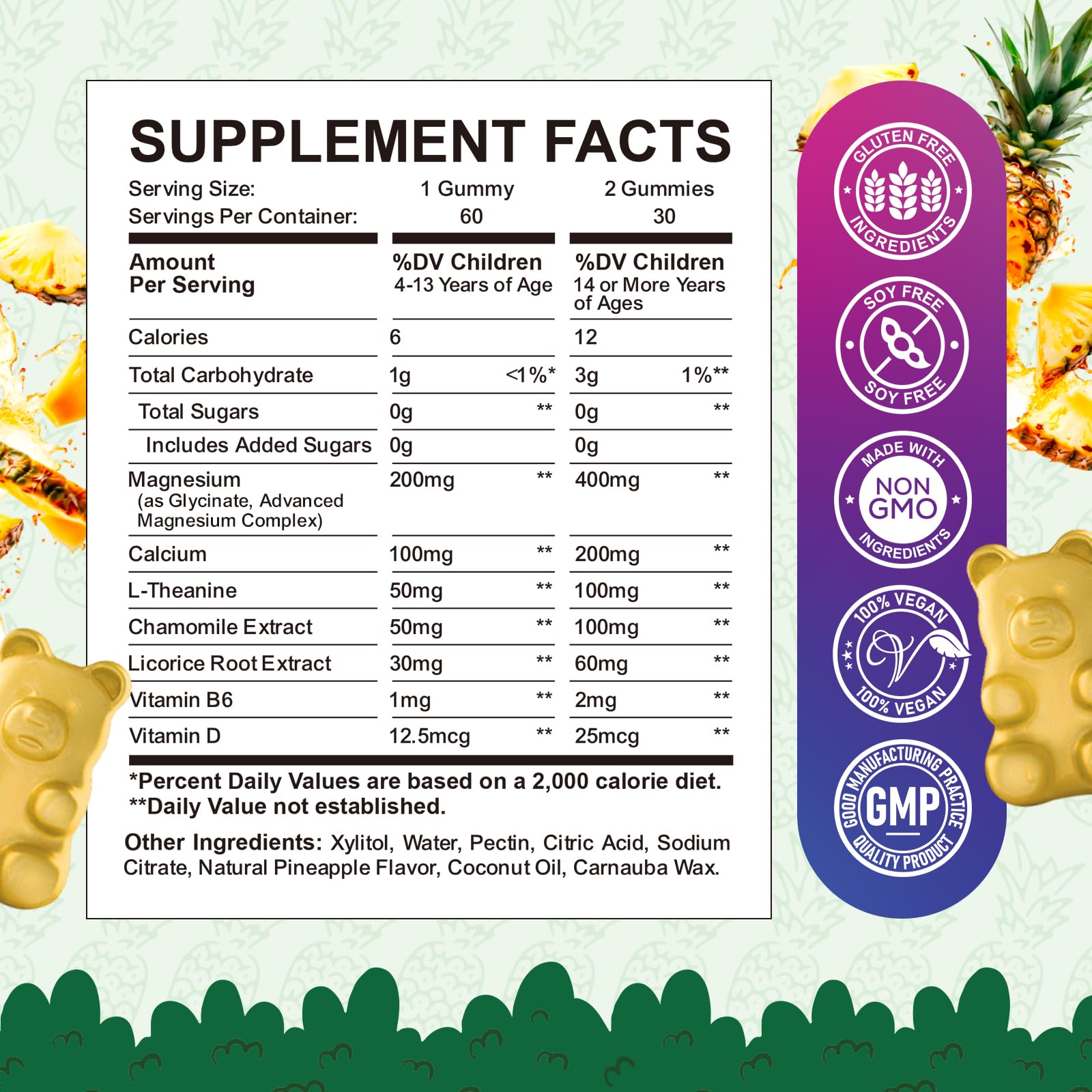ReviNutra Kids Magnesium Gummies, back view of packaging