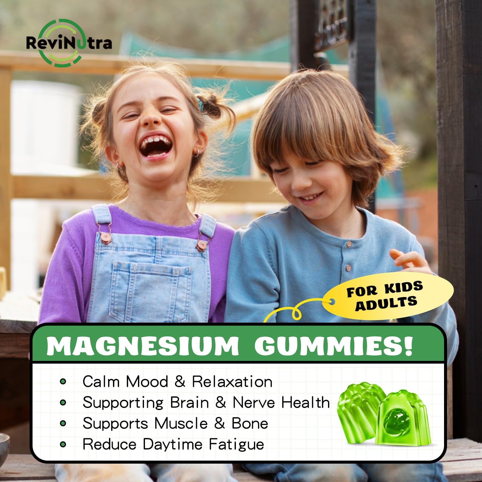 ReviNutra Kids Magnesium Gummies side view of packaging
