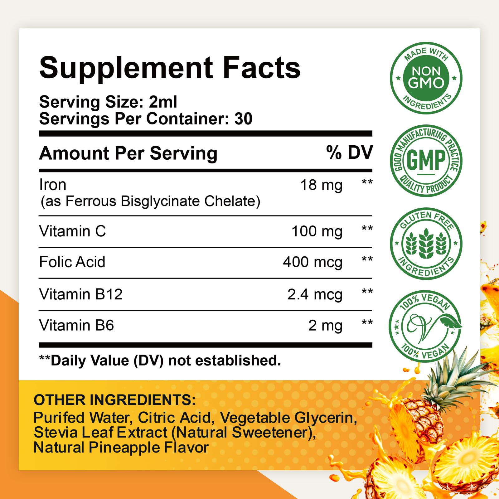 ReviNutra Liquid Iron Supplement 150g bottle side view