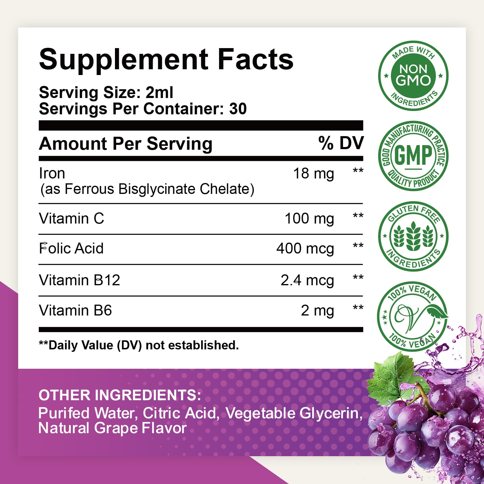 ReviNutra Liquid Iron Supplement drops in a glass