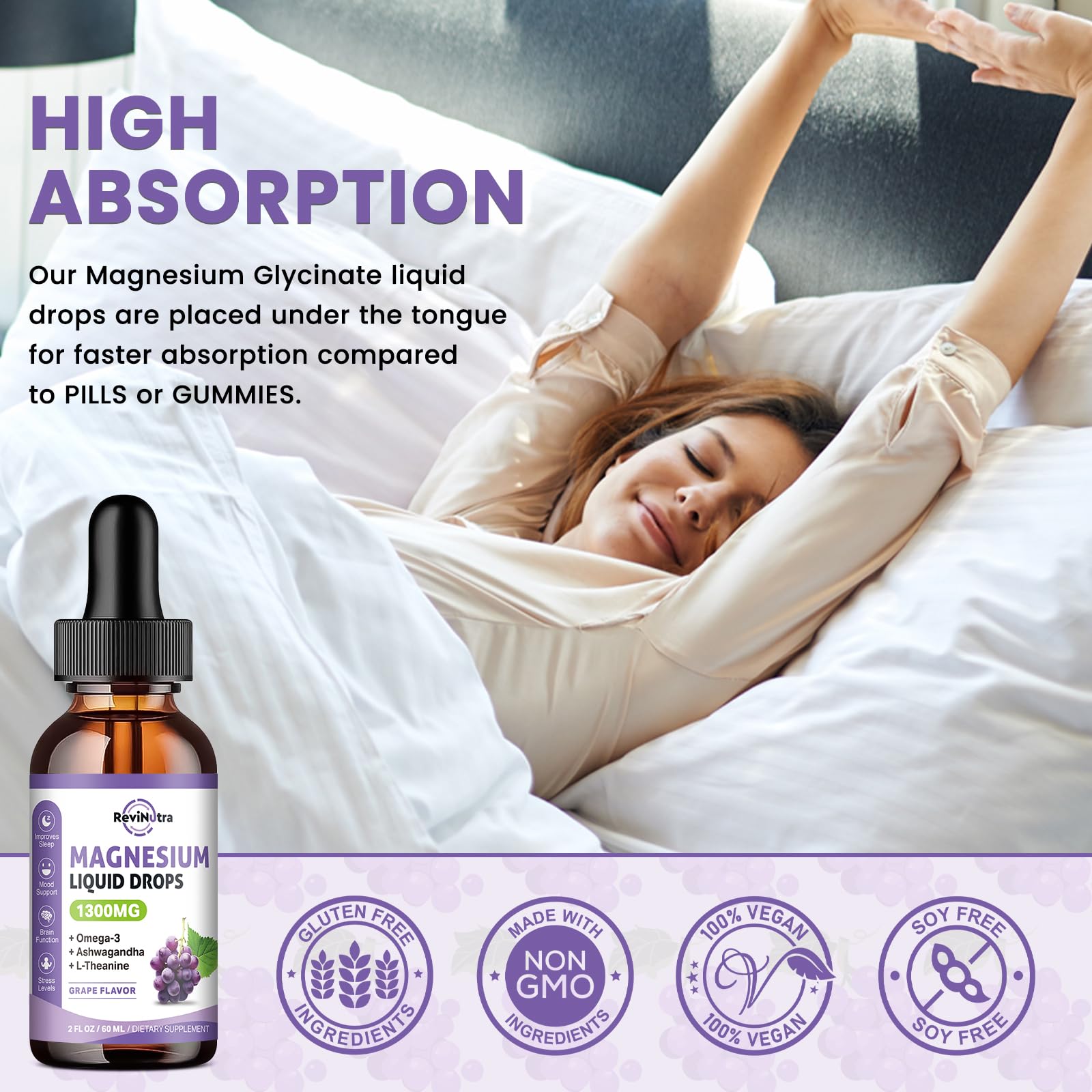 ReviNutra Magnesium Drops 1300mg grape flavour nutrition facts