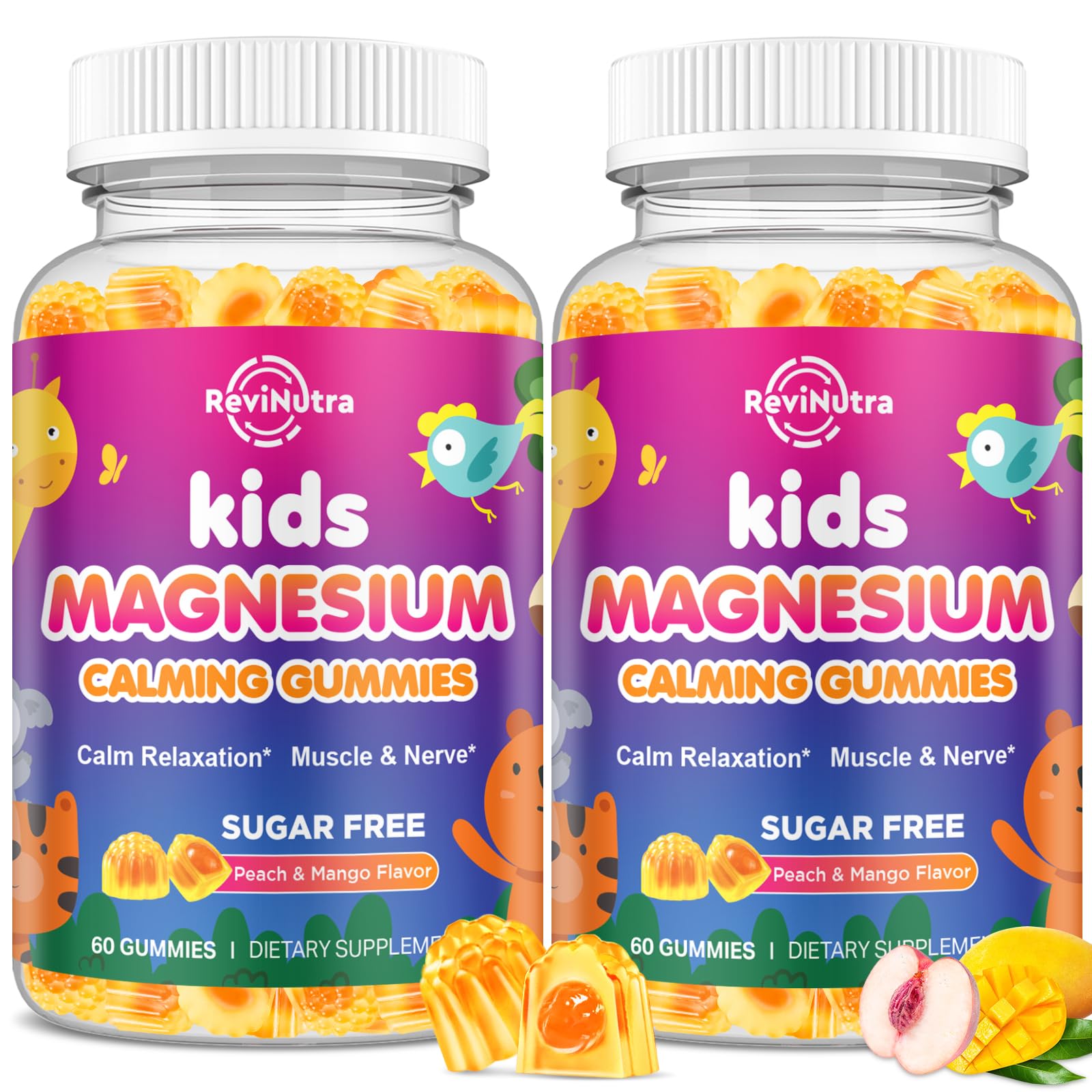 ReviNutra Magnesium Gummies 400mg peach & mango flavour front view