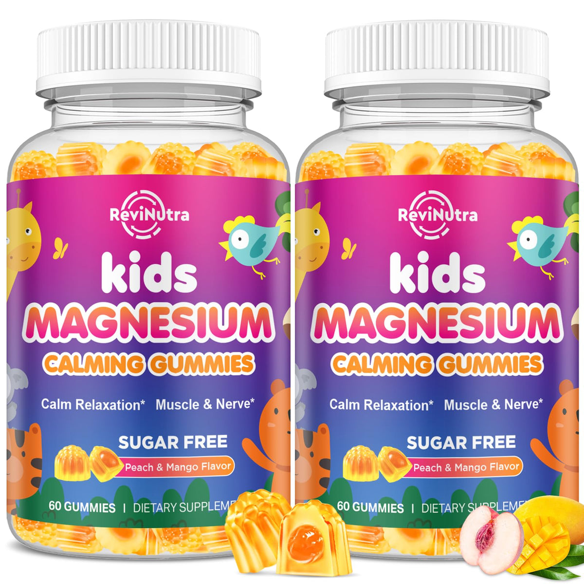 ReviNutra Magnesium Gummies 400mg peach & mango flavour front view