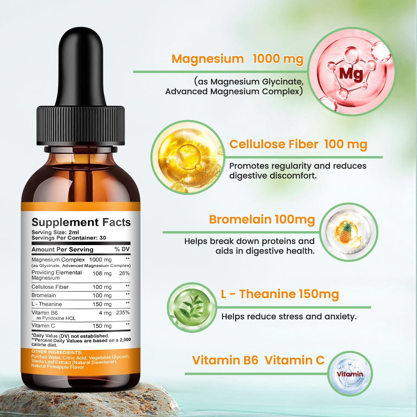 ReviNutra Magnesium Liquid Drops 1000mg with dosage dropper