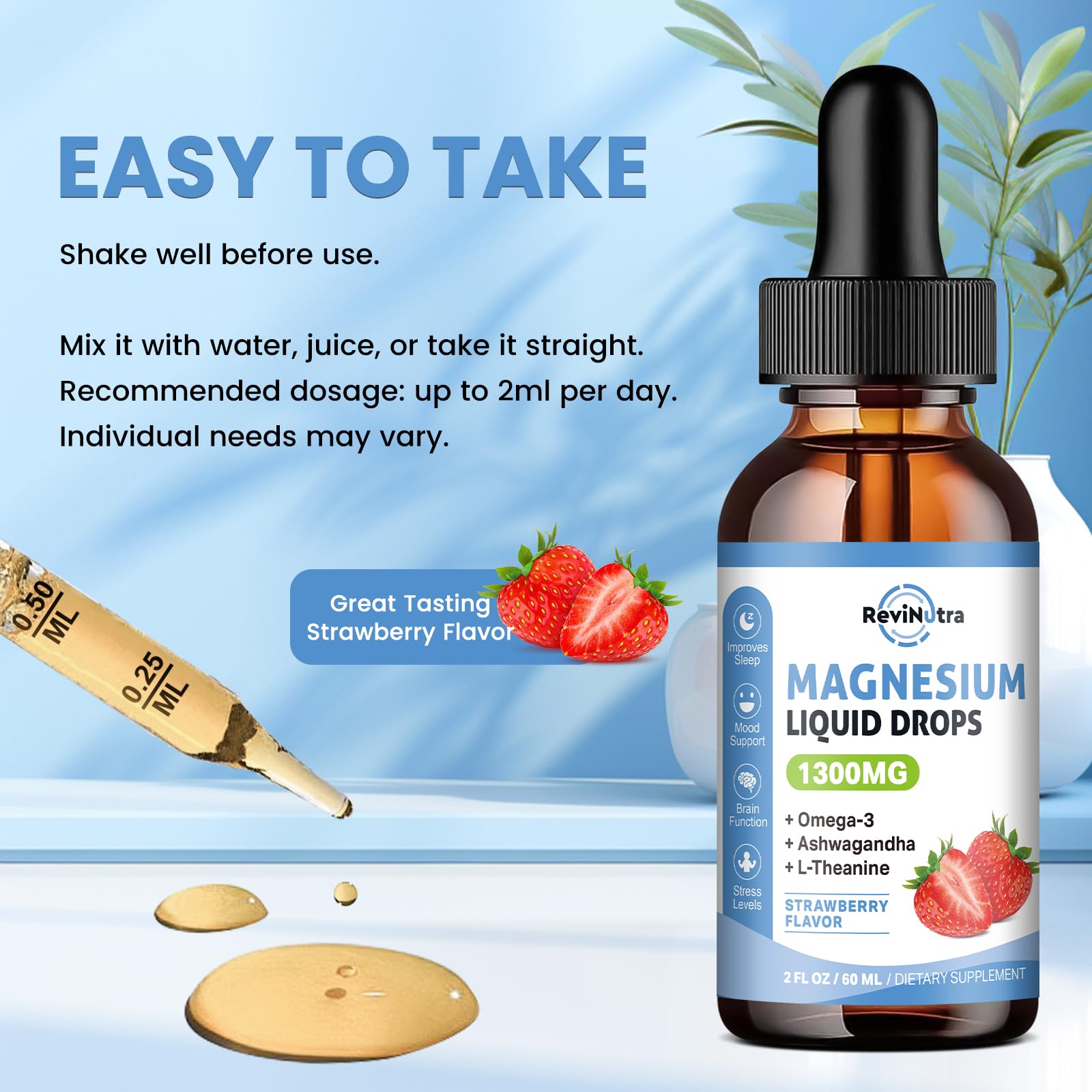 ReviNutra Magnesium Liquid Drops on a kitchen counter