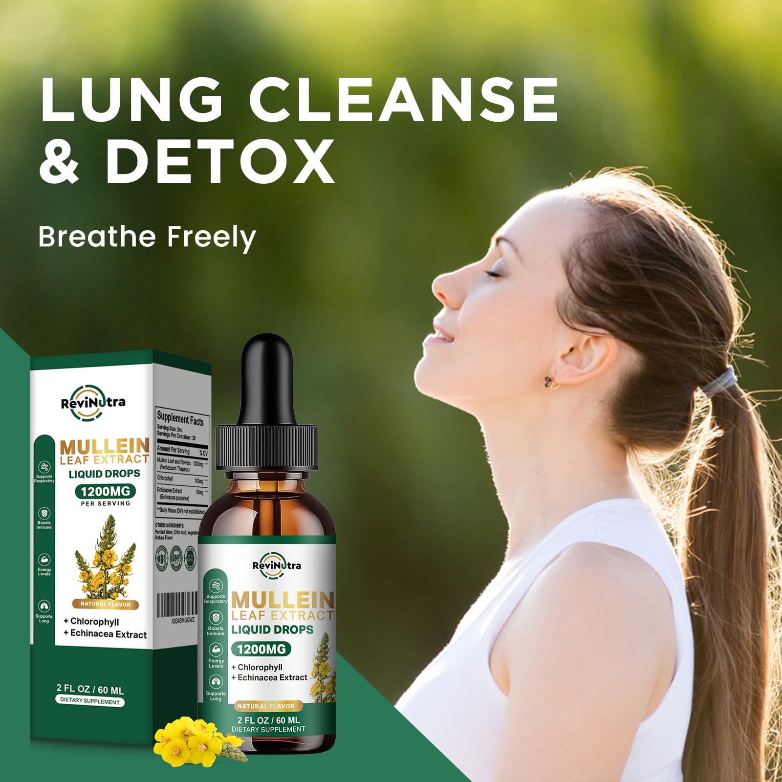 ReviNutra Mullein Leaf Drops bottle with dropper