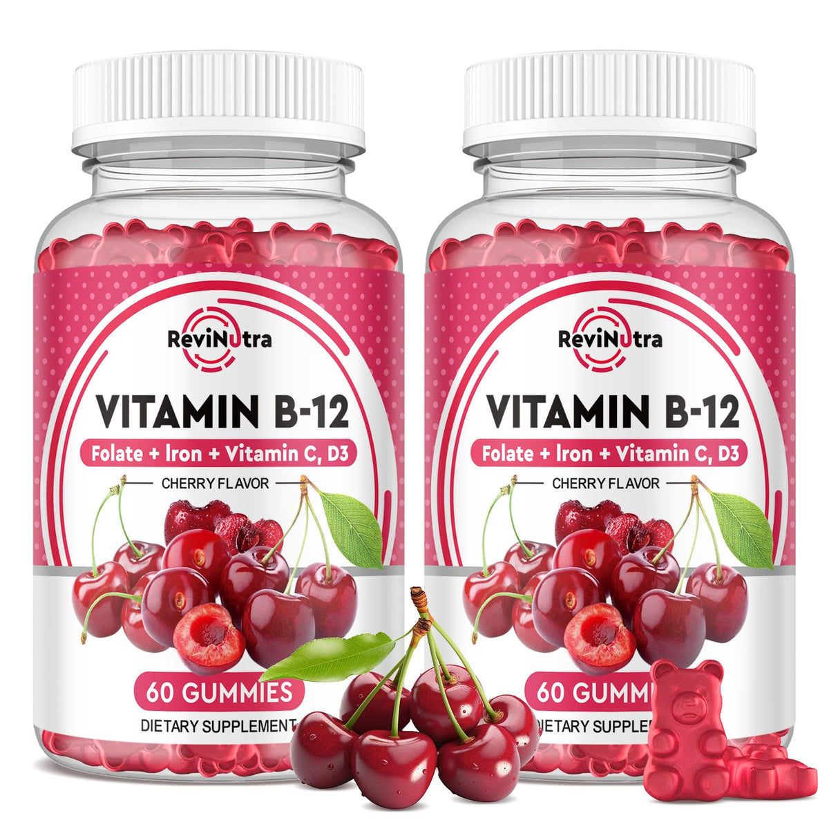 ReviNutra Vitamin B12 Gummies 5000mcg cherry flavour front view