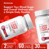 Revion LABS Blood Sugar Complex bottle with a green plant background