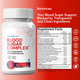 Revion LABS Blood Sugar Complex capsules displayed in a clear glass