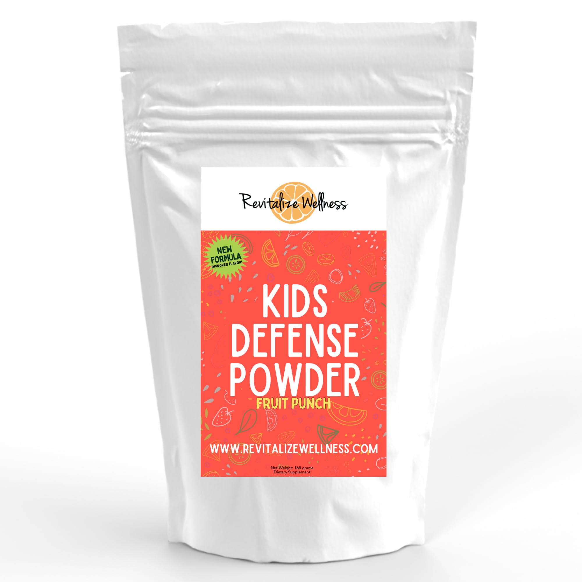 Revitalize Wellness Kid's Defense Powder front view with packaging