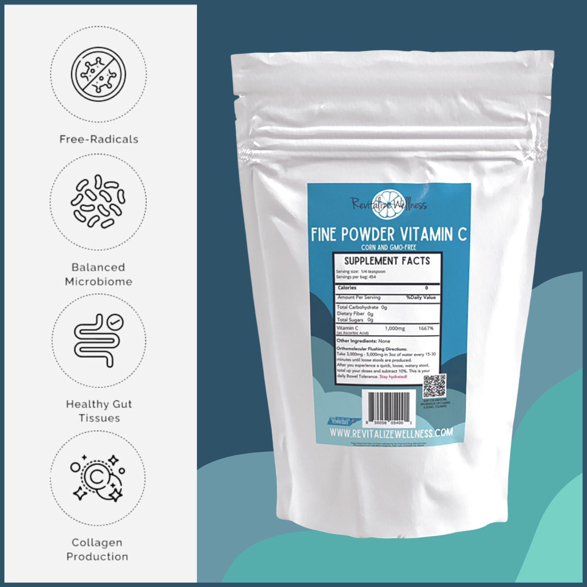 Revitalize Wellness Vitamin C Powder 1000mg mixed in a drink