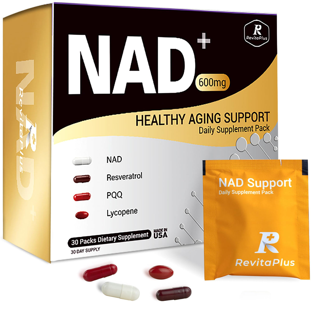 RevitaPlus NAD+ Daily Pack front view with 30 capsules