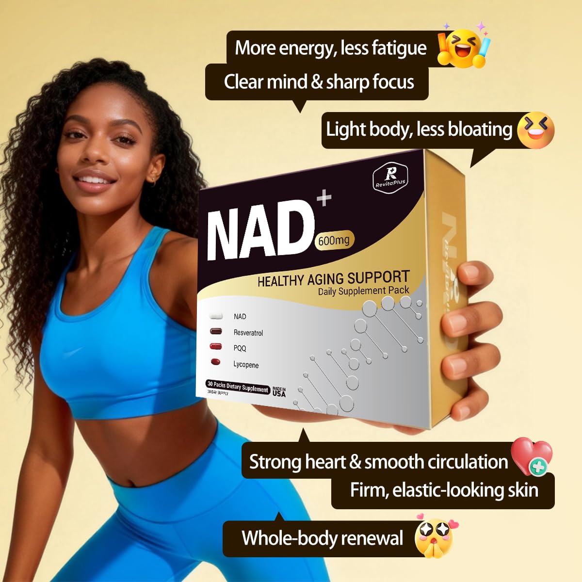 RevitaPlus NAD+ Daily Pack opened with capsules displayed