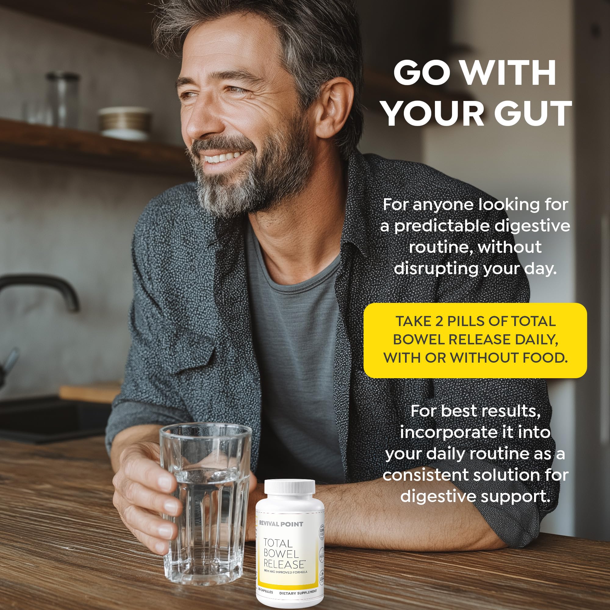 Revival Point Total Bowel Release supplement with other wellness products