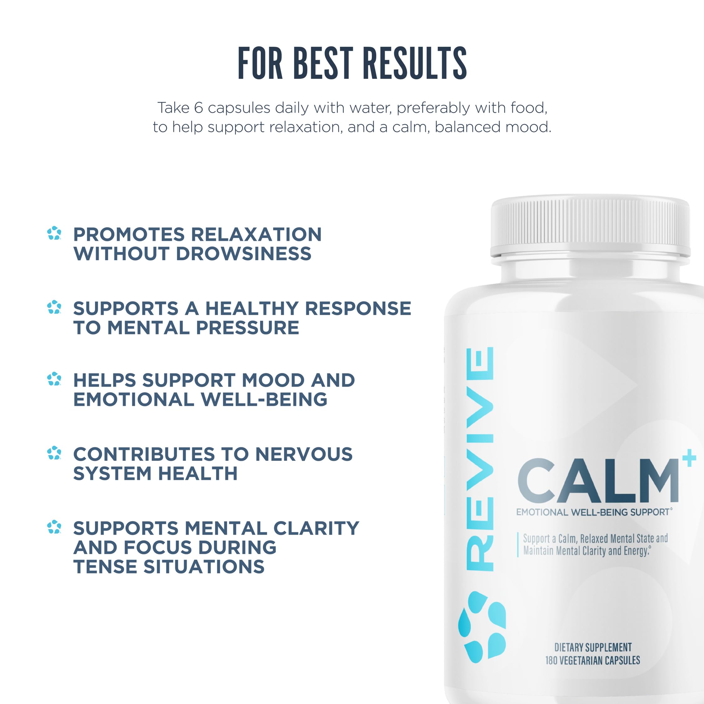 Revive Calm+ Blended Vitamin & Mineral Supplement 30 Capsules on a table